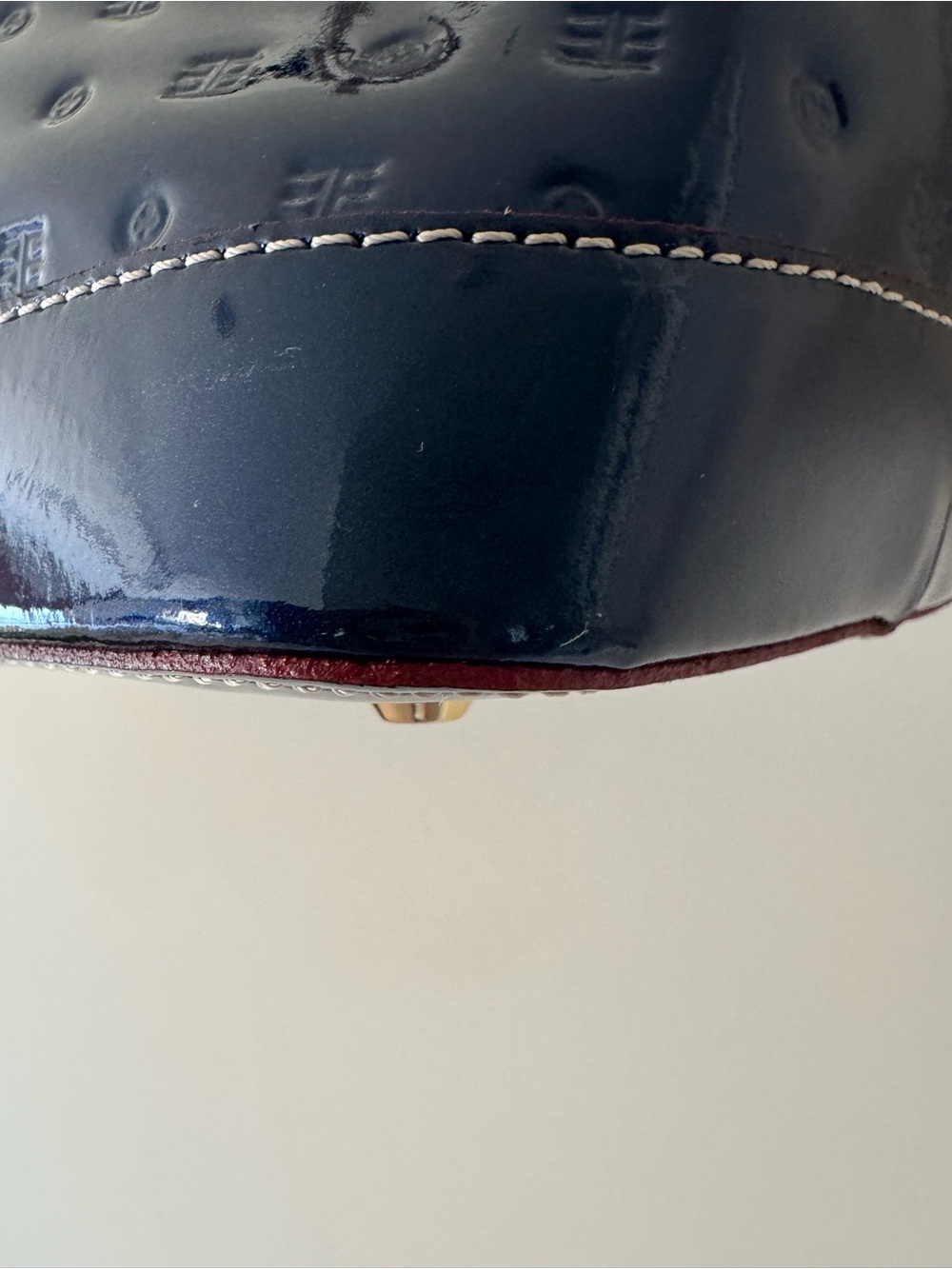 Arcadia Navy Patent Dome Satchel with Gold Hardware - Picture 12 of 13